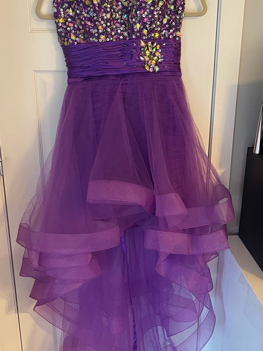 2-in-1 Convertible Purple High-Low Prom Dress Beaded Sweetheart Homecoming Mini